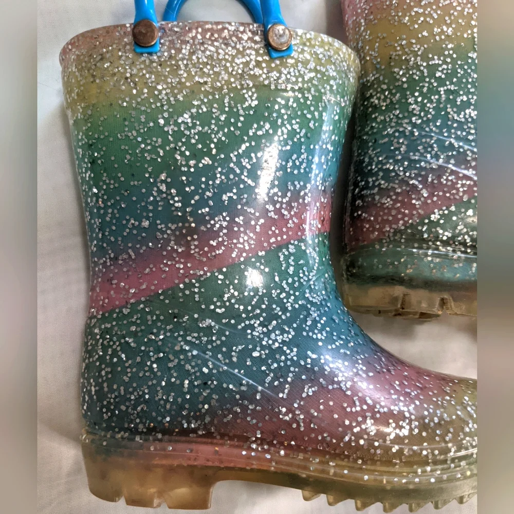 Austin Trading Co Little Girl Rainbow Glitter Rain Boots
